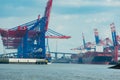 Container terminal Burchardkai in Hamburg on the Elbe Royalty Free Stock Photo
