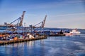 Vessels and cranes in the port of Belfast in Northern Ireland Ireland