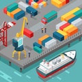 Container Terminal. Platform Supply Vessel. Vector