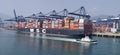 Mega container ship at Port of Yantian, China.