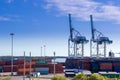 Container terminal, cargo port. Container loading cranes. Royalty Free Stock Photo
