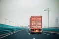 Container truck on the bridge Royalty Free Stock Photo