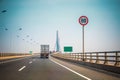 Container truck on the cross-sea bridge Royalty Free Stock Photo