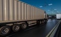 Container Truck Moving on the Highway at Night