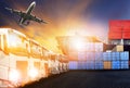 Container truck ,ship in port and freight cargo plane logistic Royalty Free Stock Photo