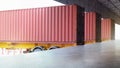 Container Trucks Parked Loading at Dock Warehouse. Cargo Container Shipping. Freight Truck Logistics Royalty Free Stock Photo