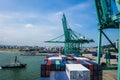 Container vessel alongside in the port of Shantou, China