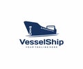 Container vessel with anchor logo design. Tanker cargo ship vector design