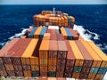 Container vessel crossing the Atlantic Ocean