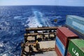Container vessel at sea, vacant deck slots