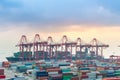 Container wharf at dusk Royalty Free Stock Photo