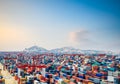 Container yard at dusk Royalty Free Stock Photo