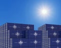 Container yard full of containers with flag of Nato Flag. 3d illustration