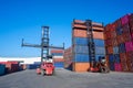 Container yard industry with forklift work for the import and export business Royalty Free Stock Photo