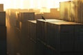 Container Yard Sunset Scene Royalty Free Stock Photo