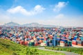 Container yard under the blue sky