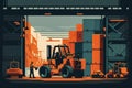Container Yard with Workers and a Forklift