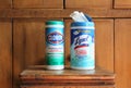 Containers of Clorox and Lysol Disinfecting Wipes, One Open