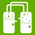 Containers connected with tubes icon green