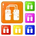 Containers connected with tubes icons set vector color