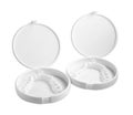 Containers with dental mouth guards on white background. Bite correction Royalty Free Stock Photo