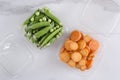 Packaged fresh vegetables for tasty healthy snack on the white surface.Top view shot Royalty Free Stock Photo
