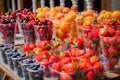 Containers of fresh berries on display in a store