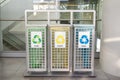 Containers for garbage of different types. Sorting garbage. Ecology and recycle concept. Waste sorting