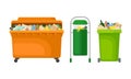 Containers for garbage set. Metal and plastic bins for household waste vector illustration