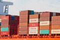 Containers on the Hamburg Sud ship `Santa Barbara` Royalty Free Stock Photo