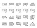 Containers icon set. It included the cargo, forklift, warehouse, container, depot and more icons.