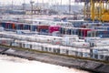 Containers in a large sea port...