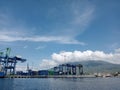 Containers port of loading harbour views from sea Royalty Free Stock Photo