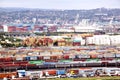 Containers Queued And Stacked At Durban Harbor Entrance