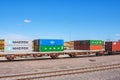 Containers and train wagons on a yard