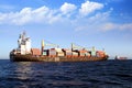 Containership Calais Trader anchored in Algeciras bay in Spain. Royalty Free Stock Photo