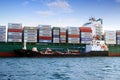 Containership AS MAGNOLIA abroaded to a tanker vessel. Royalty Free Stock Photo