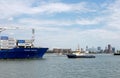 Containership entering rotterdam harbor