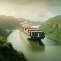 Containership passing through a canal created with Generative AI