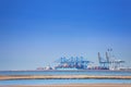 Containership and portal cranes at Le Havre dock