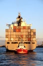 Containership in sunset