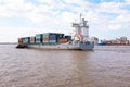 Containership on the Yangon river near Yangon Myanmar Royalty Free Stock Photo