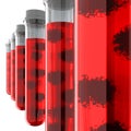 Contaminated blood samples in a row of test-tubes