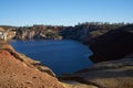 Contaminated pond lake of an old abandoned mine red landscape in Mina de Sao Domingos, Portugal