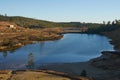 Contaminated pond lake of an old abandoned mine red landscape in Mina de Sao Domingos, Portugal