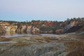 Contaminated pond lake of an old abandoned mine red landscape in Mina de Sao Domingos at sunset, Portugal Royalty Free Stock Photo