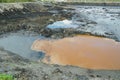 Contamination soil and water spot oil pollutions, former dump toxic waste, effects nature from contaminated soil and