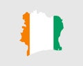 Ivory Coast Map Flag. Map of the Republic of CÃÂ´te d`Ivoire with the Ivorian country banner. Vector Illustration