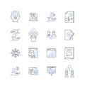 Contemplate and brood line icons collection. Meditate, Ponder, Reflect, Ruminate, Mope, Dwell, Linger vector and linear Royalty Free Stock Photo