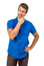 Contemplated man with hand on chin Royalty Free Stock Photo